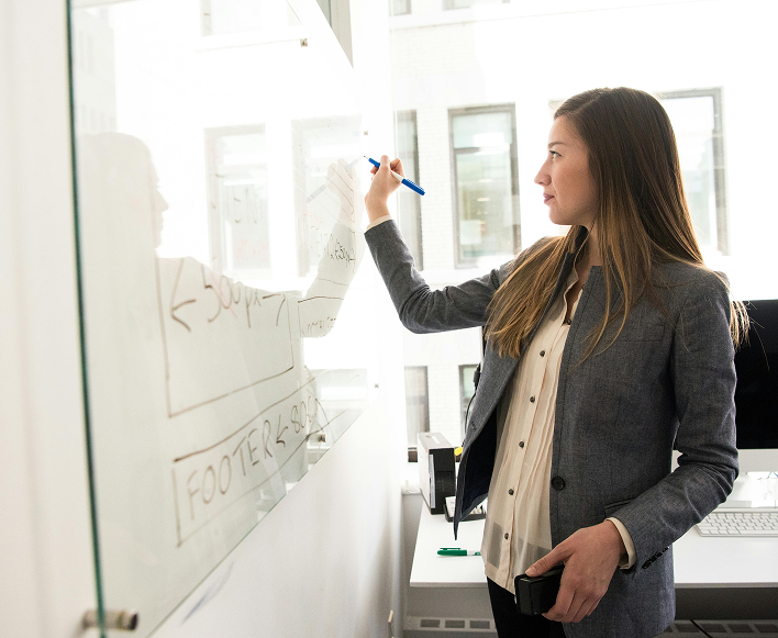 Mujer escribiendo en pizarra